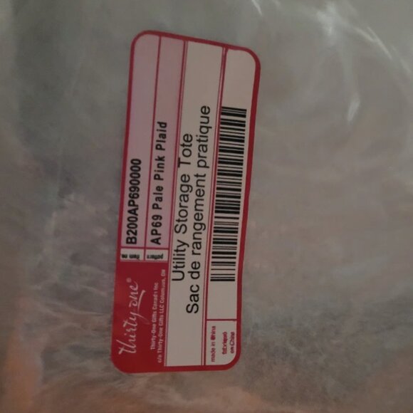 Thirty One Utility Storage Tote in Pale Pink Plaid - Picture 2 of 3